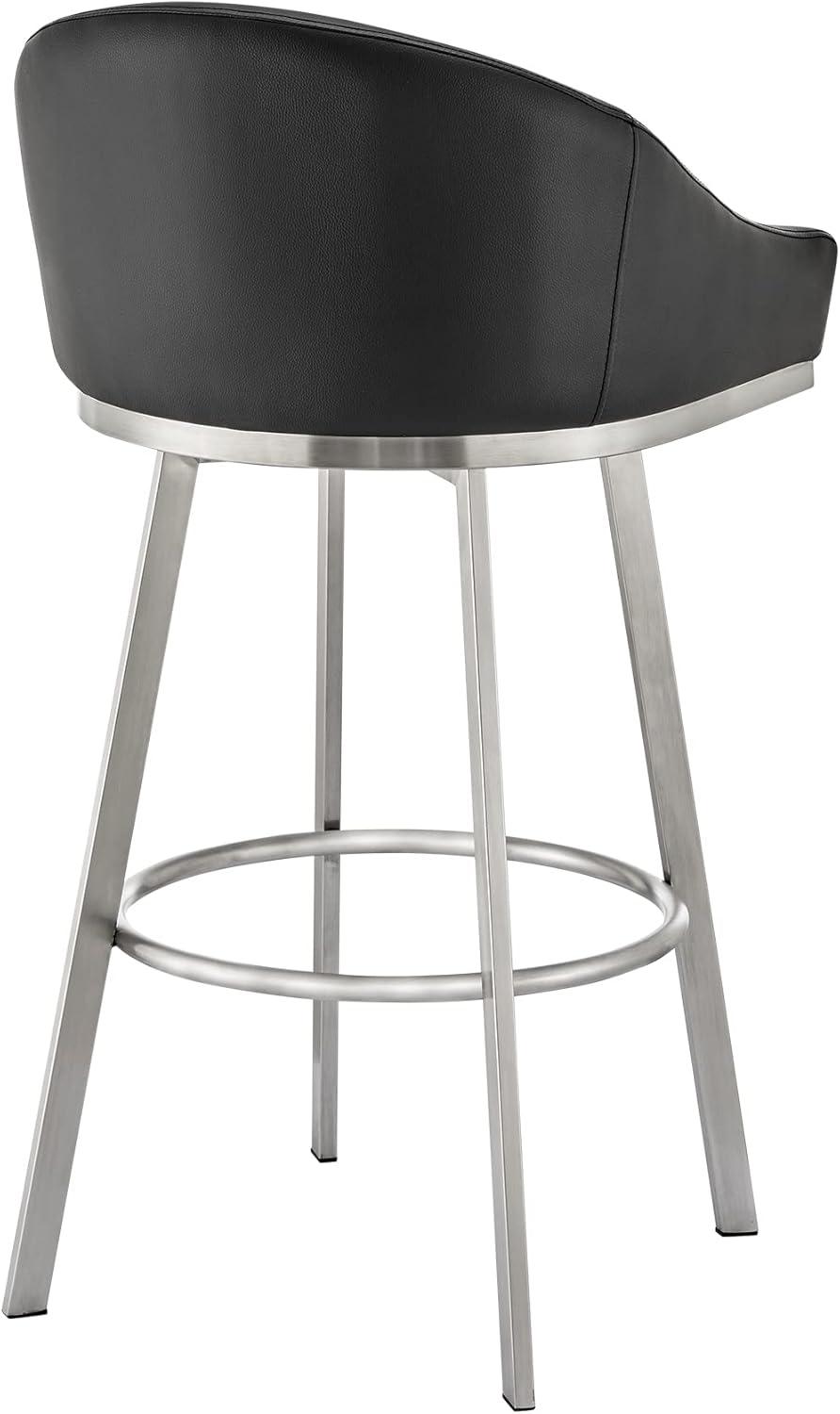 image:imageArmen Living Eleanor Swivel Counter Stool in Brushed Stainless Steel and Black Faux Leather