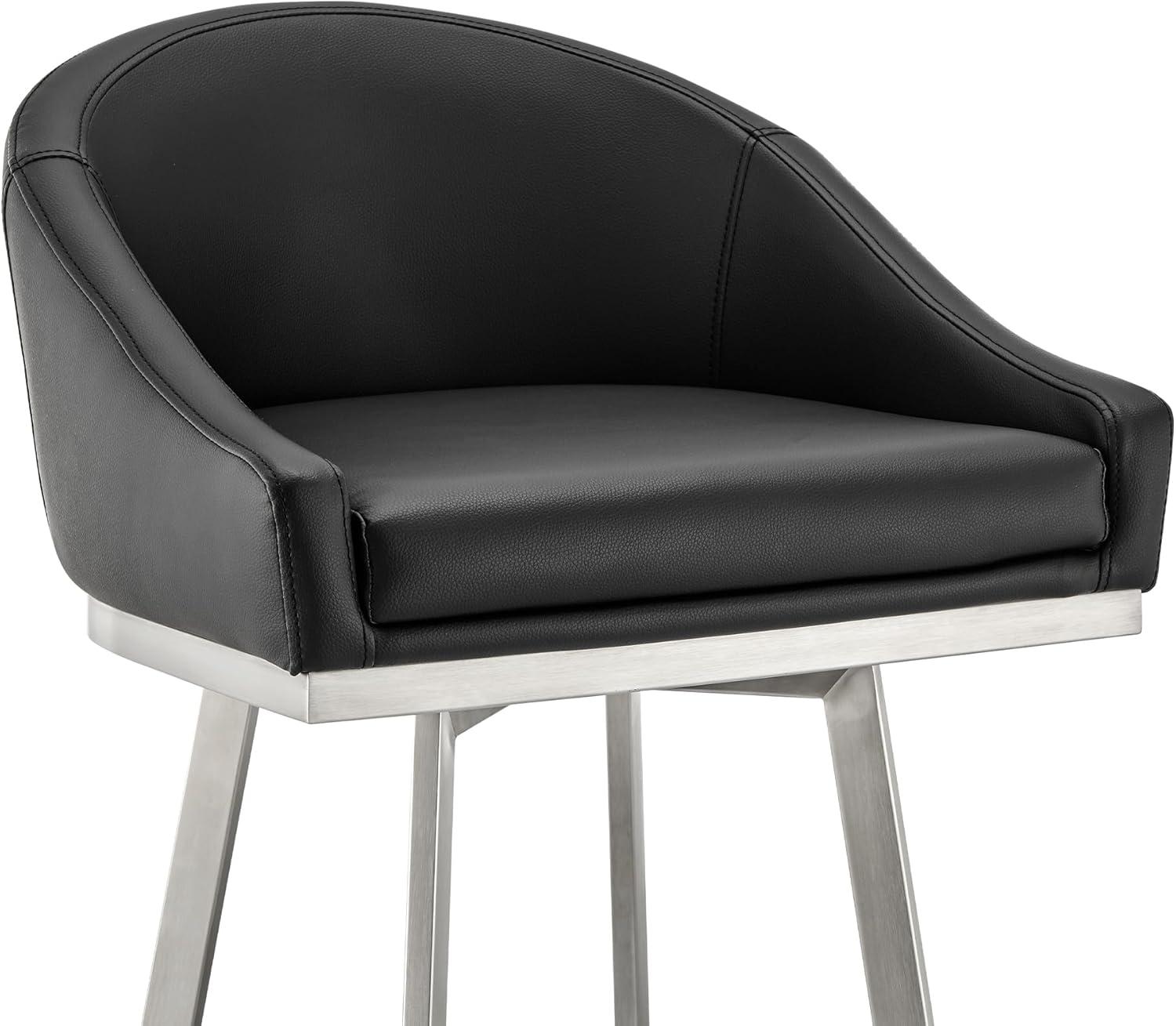image:imageArmen Living Eleanor Swivel Counter Stool in Brushed Stainless Steel and Black Faux Leather