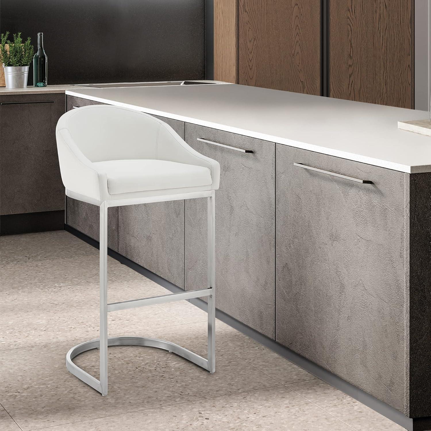 image:imageArmen Living Katherine Counter Stool in Brushed Stainless Steel with White Faux Leather