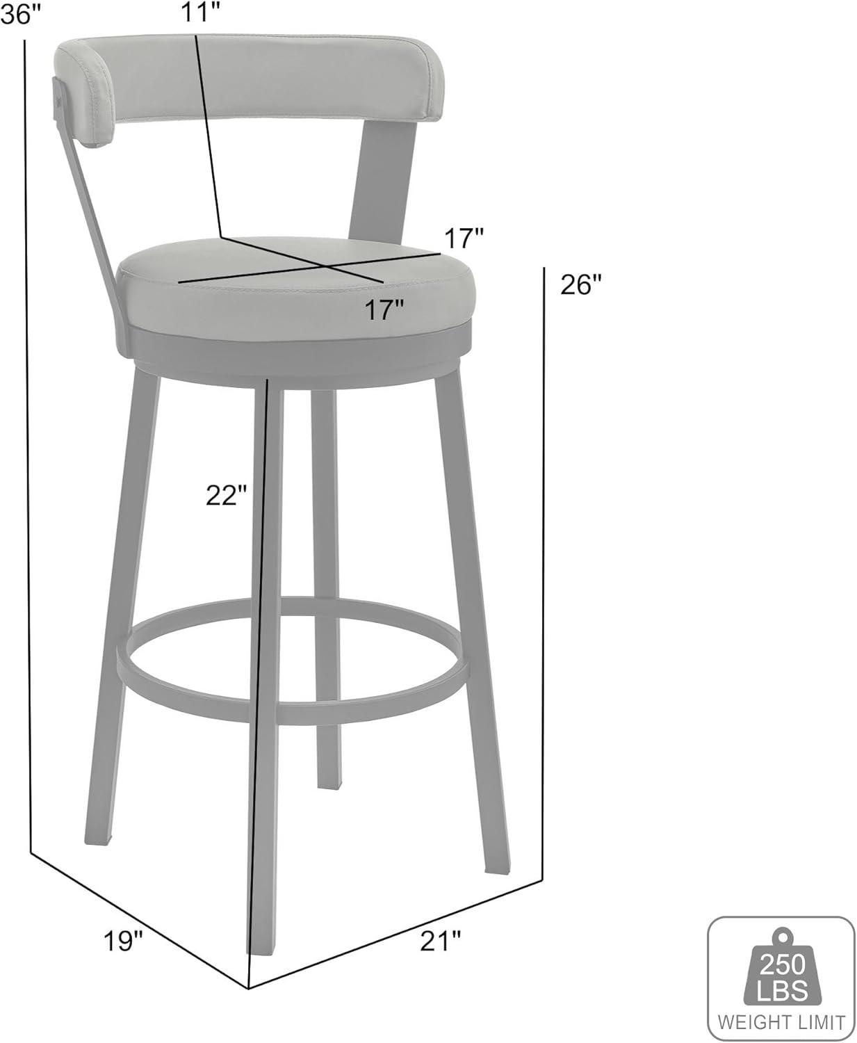image:imageArmen Living Kobe 26 Counter Height Swivel Bar Stool in Brushed Stainless Steel Finish and Grey Faux Leather