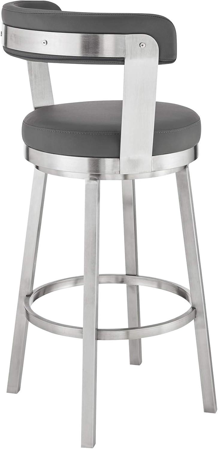image:imageArmen Living Kobe 26 Counter Height Swivel Bar Stool in Brushed Stainless Steel Finish and Grey Faux Leather