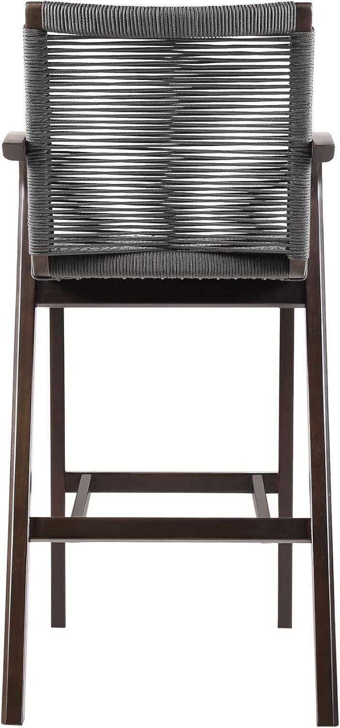 image:imageArmen Living Nabila Modern Indoor Outdoor Patio Dark Eucalyptus Wood and Gray Rope Counter Chair Bar Stool 30 Seat Height