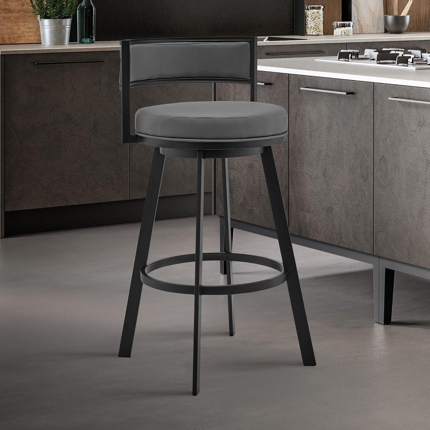 image:imageArmen Living Roman 26 Gray Faux Leather and Black Metal Swivel Bar Stool26