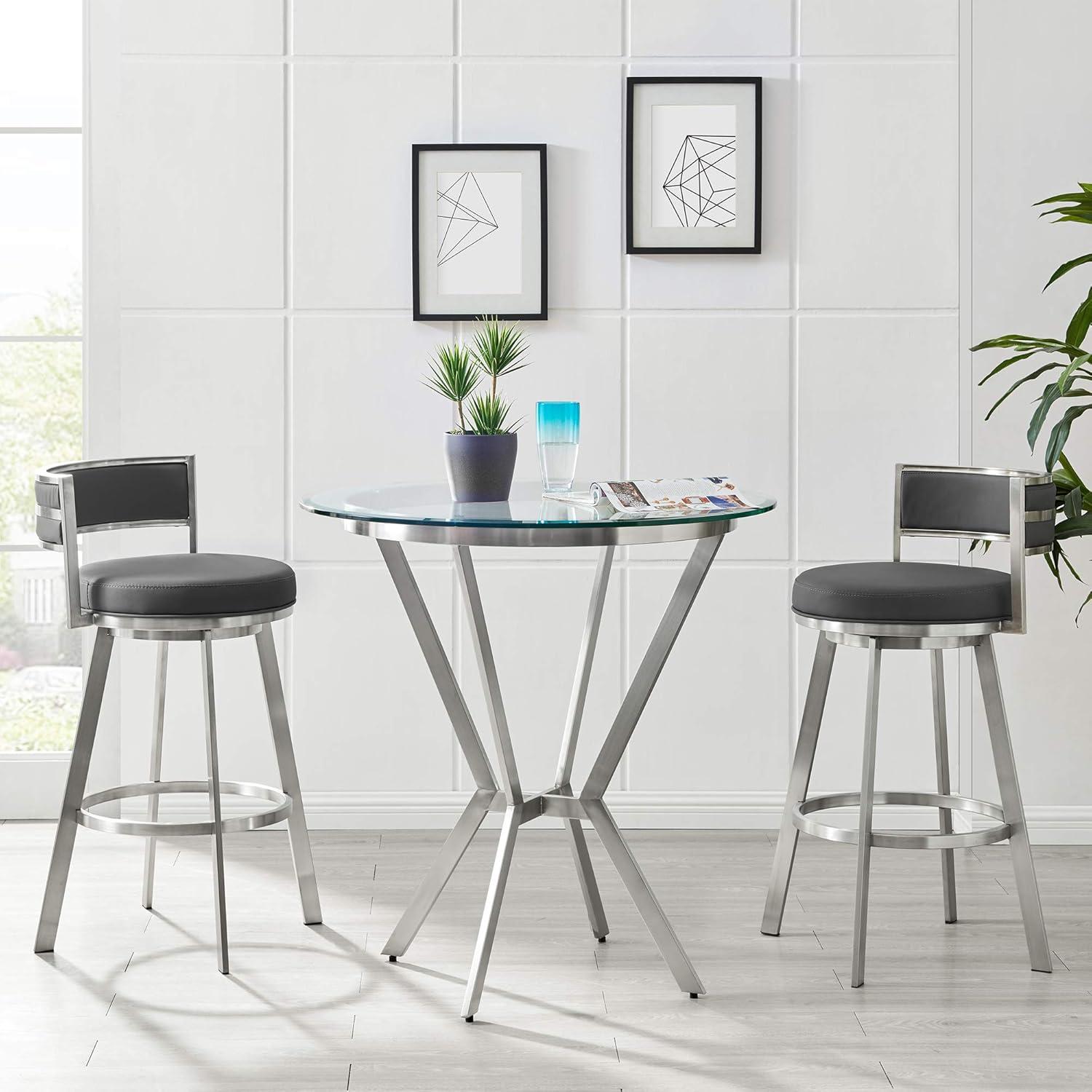 image:imageArmen Living Roman 26 Gray Faux Leather and Brushed Stainless Steel Swivel Bar Stool26