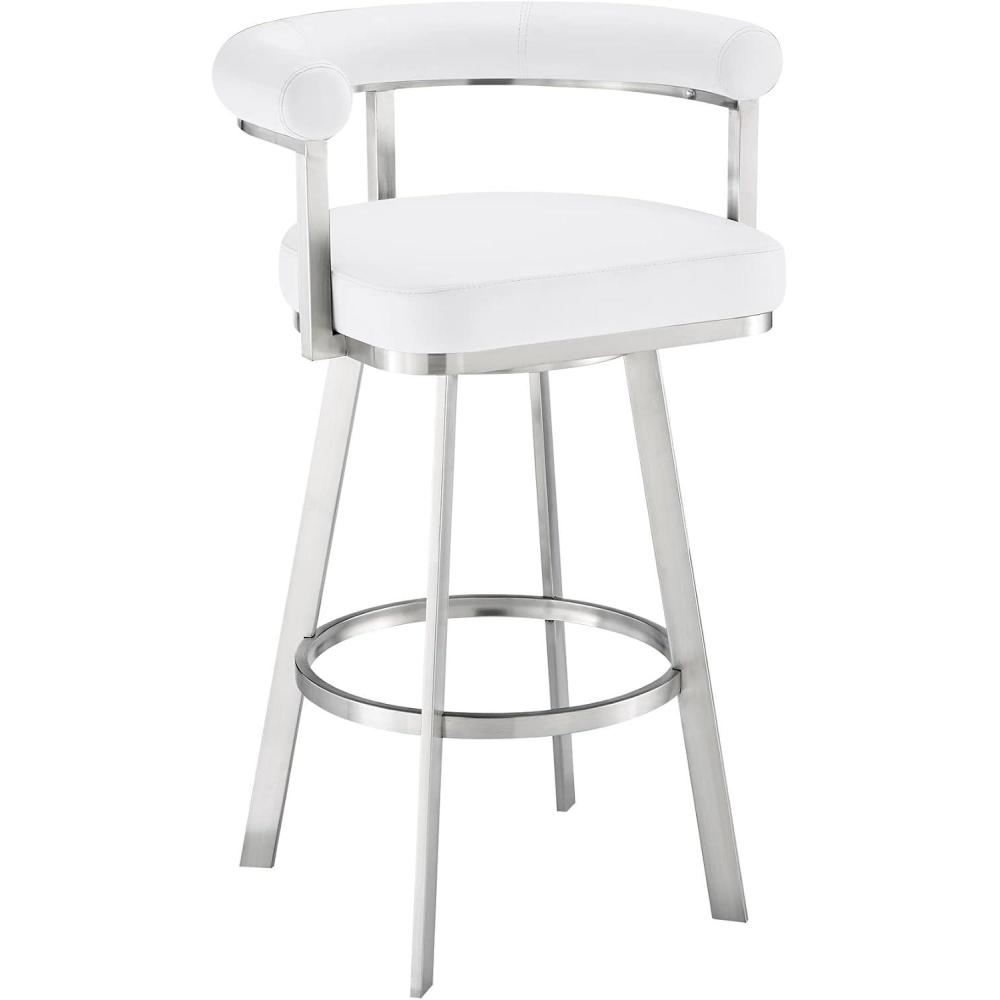 image:imageArmen Living Magnolia Swivel Counter Stool in Brushed Stainless Steel with White Faux Leather