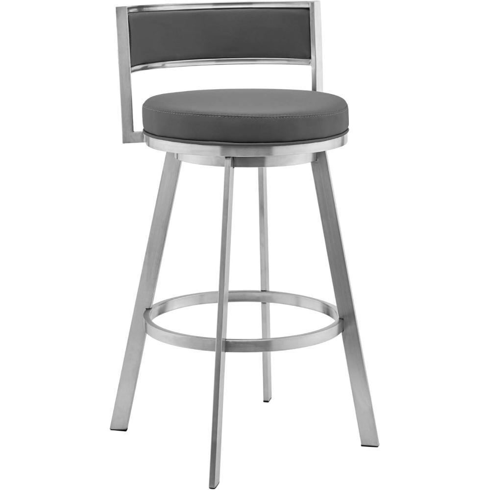 image:imageArmen Living Roman 26 Gray Faux Leather and Brushed Stainless Steel Swivel Bar Stool26
