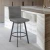 image:imageNikole 26 Counter Height Swivel Bar Stool in Matt Black Finish with Gray Faux Leather  Set of 3