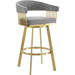 Armen Living Chelsea 26″ Swivel Counter Stool with Gold Brushed Stainless Steel and Anchor Gray Fabric