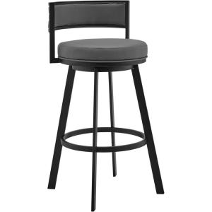 Armen Living Roman 26″ Gray Faux Leather and Black Metal Swivel Bar Stool(26″)