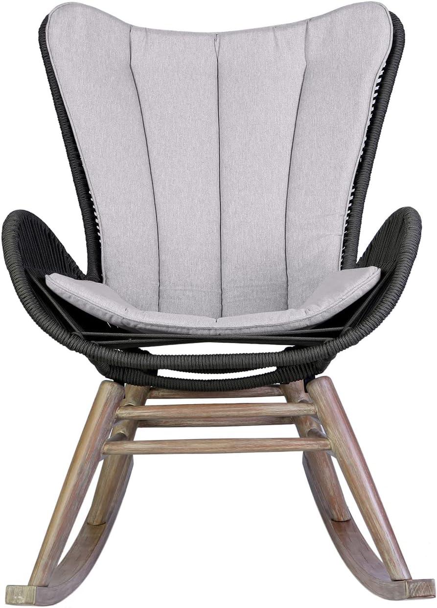 image:imageArmen Living Fanny Outdoor Patio Rocking Chair in Light Eucalyptus Wood and Charcoal Rope