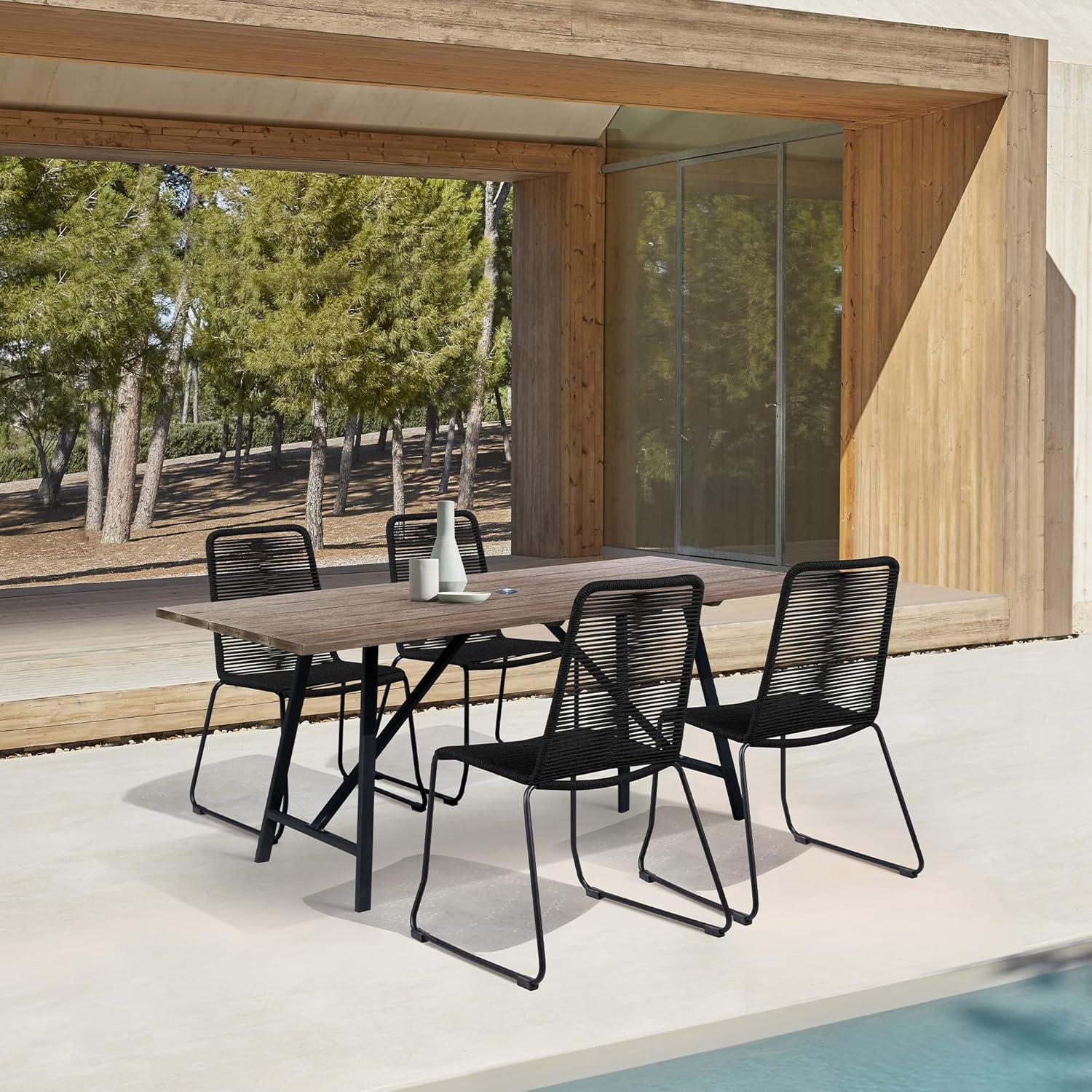 image:imageArmen Living Koala and Shasta 5 Piece Outdoor Patio Dining Set in Light Eucalyptus Wood and Black Rope
