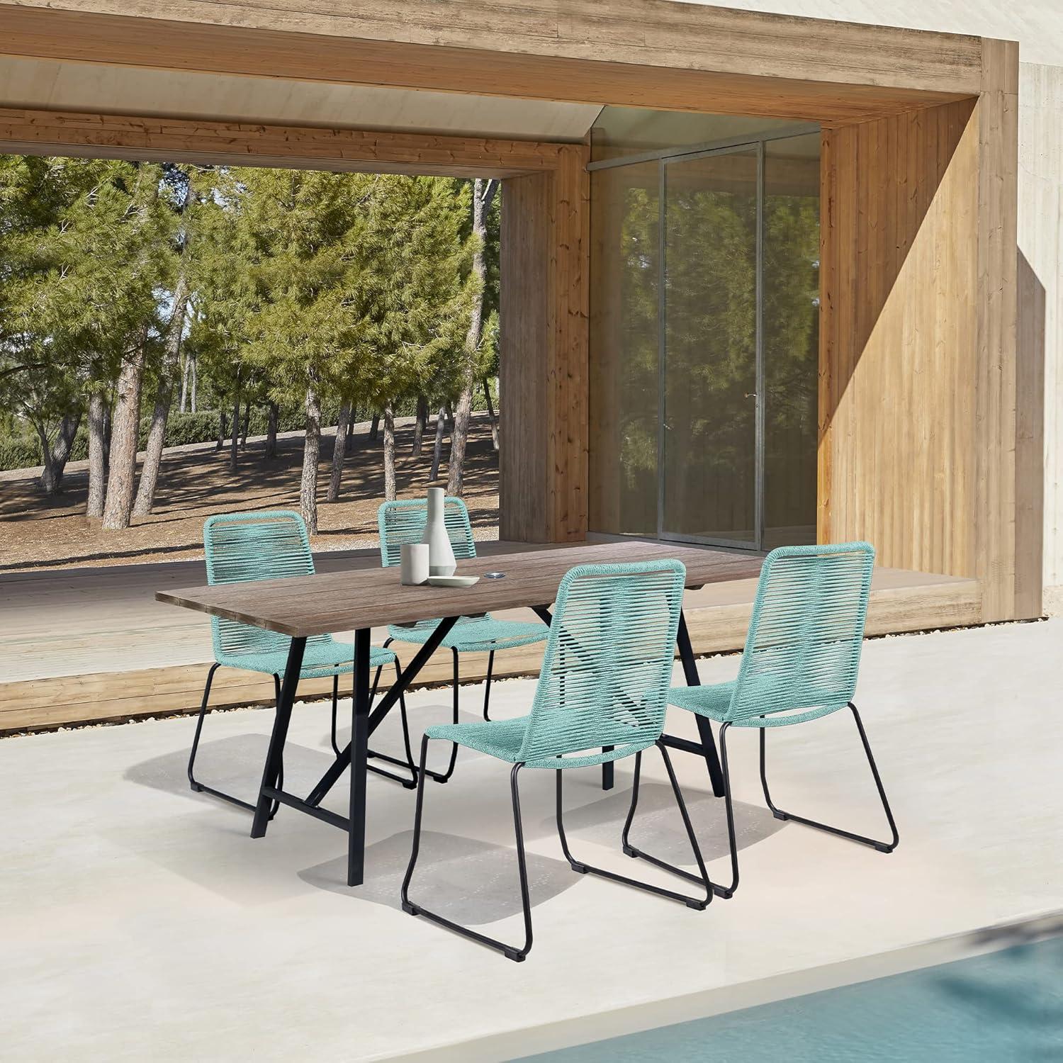 image:imageArmen Living Koala and Shasta 5 Piece Outdoor Patio Dining Set in Light Eucalyptus Wood and Wasabi Rope