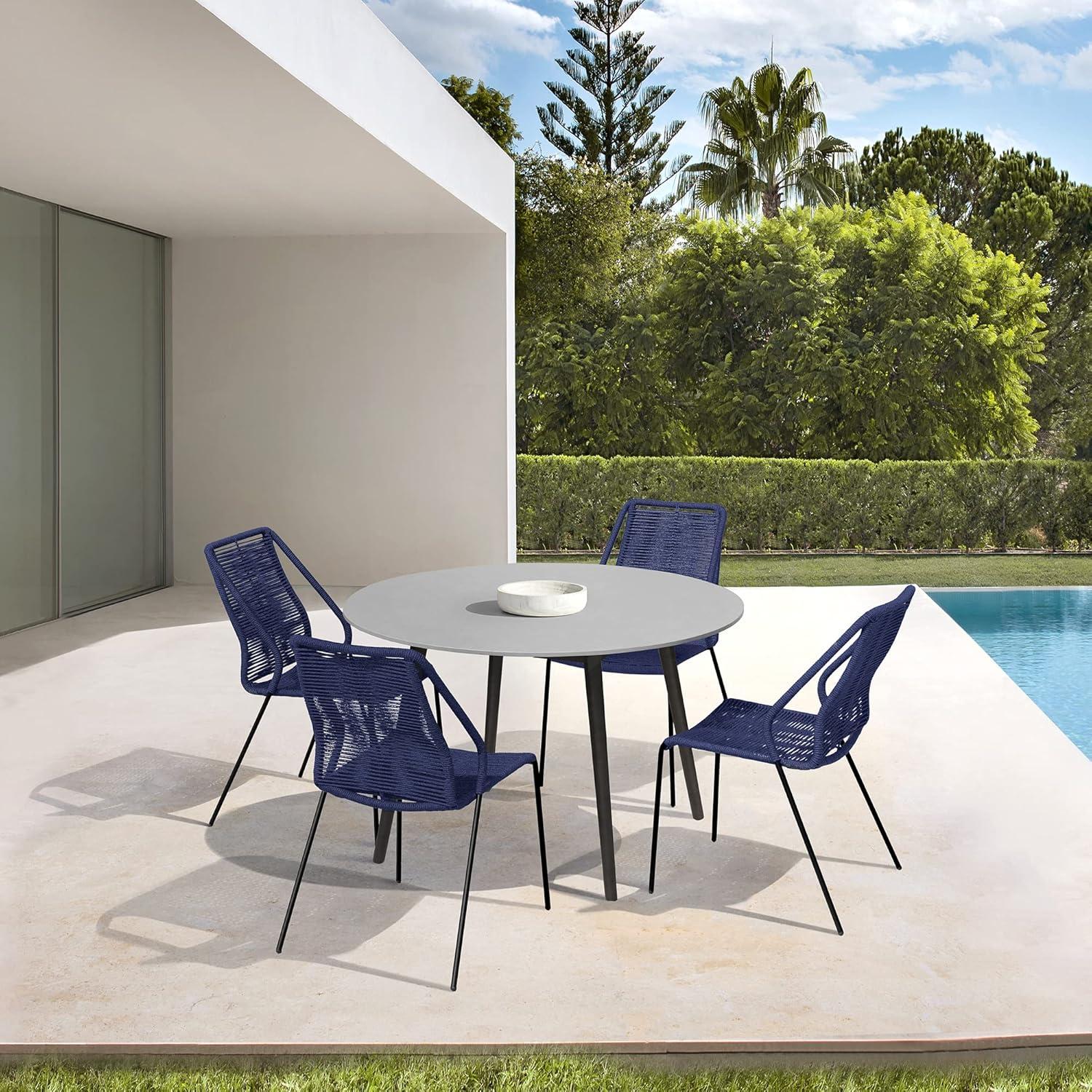 image:imageArmen Living Sydney and Clip Outdoor Patio 5 Piece Dining Set in Blue Rope with Black Eucalyptus Wood