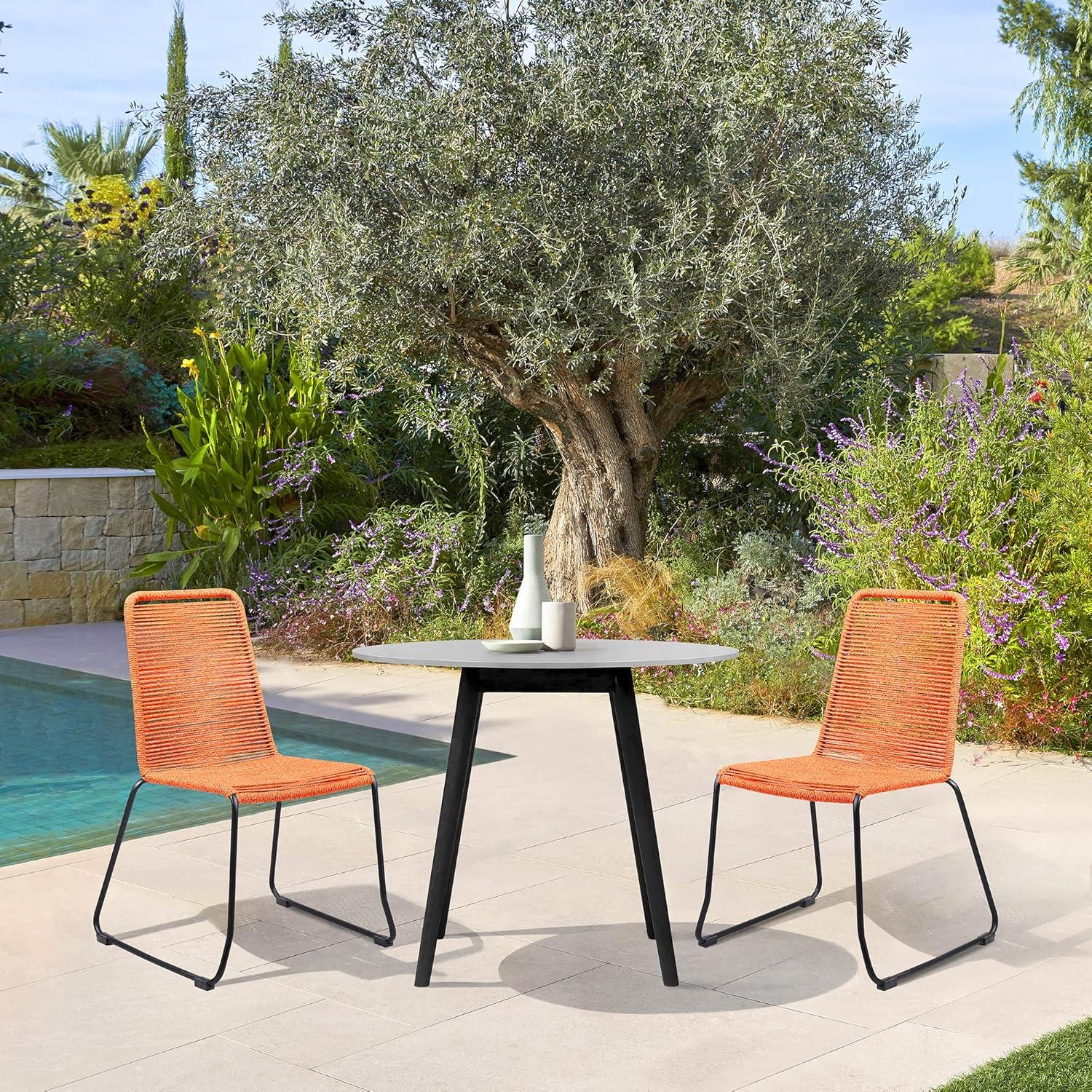 image:imageArmen Living Sydney and Shasta 3 Piece Outdoor Patio 36 Dining Set in Black Eucalyptus Wood and Tangerine Rope
