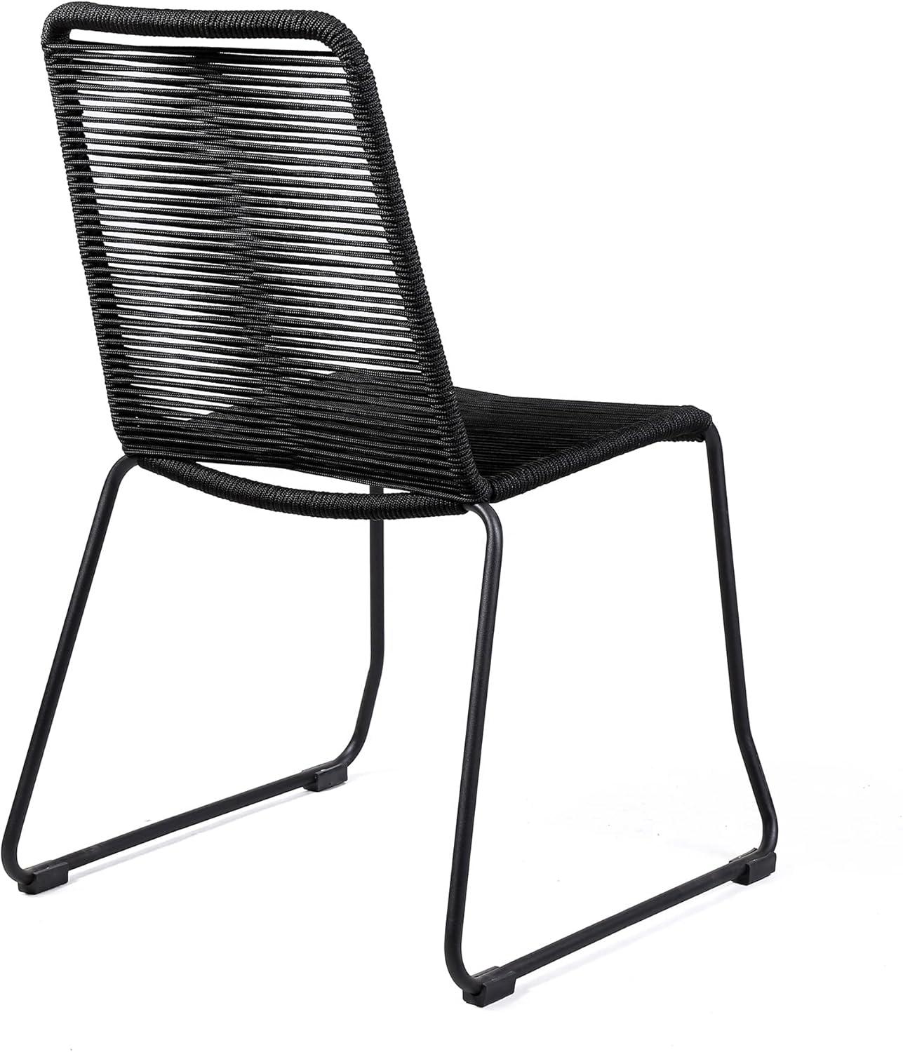 image:imageArmen Living Sydney and Shasta 5 Piece Patio Outdoor Dining Set in Black Rope with Black Eucalyptus Wood