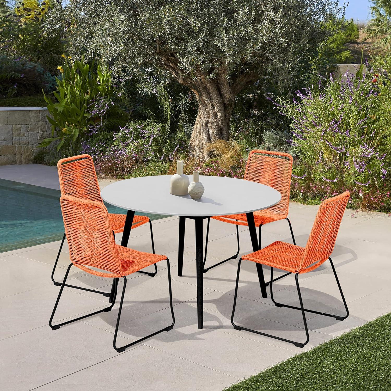 image:imageArmen Living Sydney and Shasta 5 Piece Patio Outdoor Dining Set in Tangerine Rope with Black Eucalyptus Wood