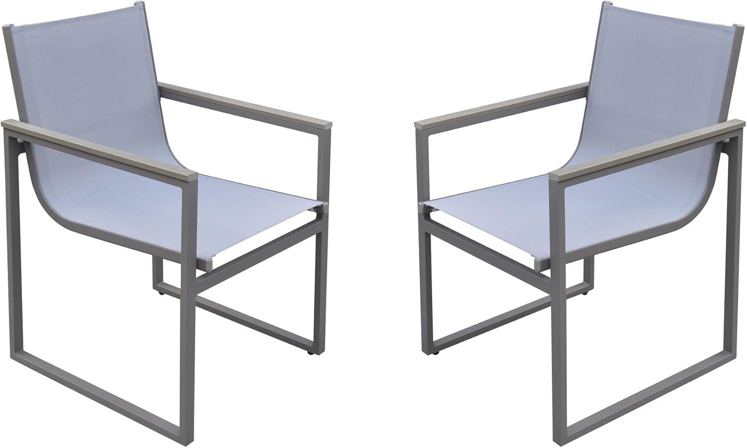 image:imageBistro Outdoor Patio Dining Chair in Gray Powder Coated Finish with Gray Sling Textilene and Wood Accent Arms Set of 4Set of 4