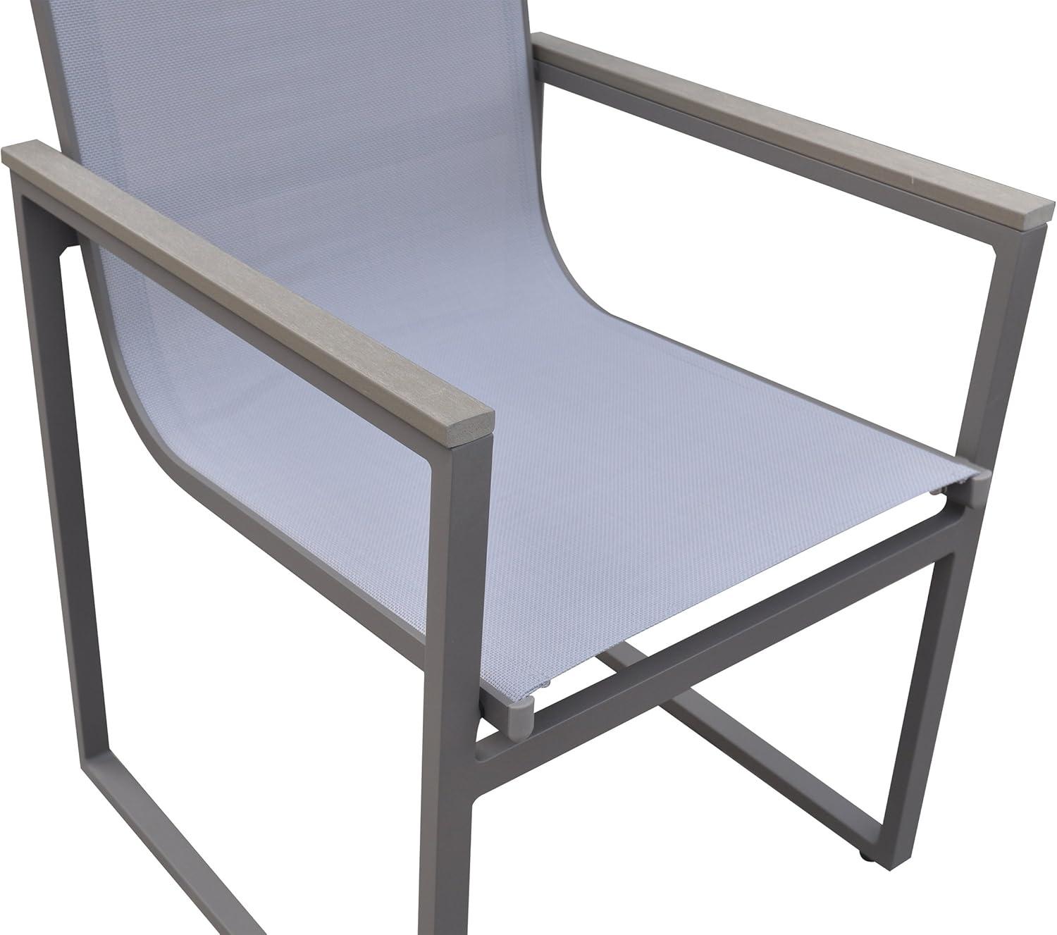 image:imageBistro Outdoor Patio Dining Chair in Gray Powder Coated Finish with Gray Sling Textilene and Wood Accent Arms Set of 4Set of 6