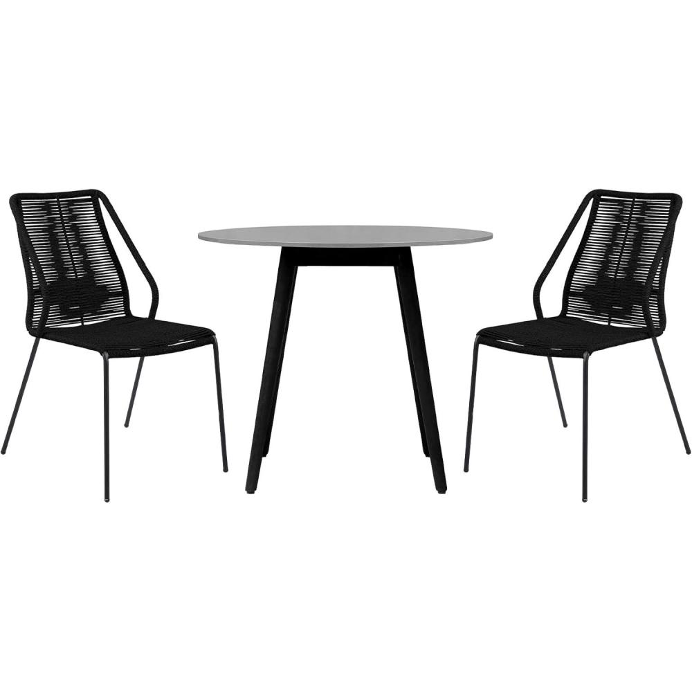 image:imageArmen Living Sydney and Clip 3 Piece Outdoor Patio 36 Dining Set in Black Eucalyptus Wood and Black Rope
