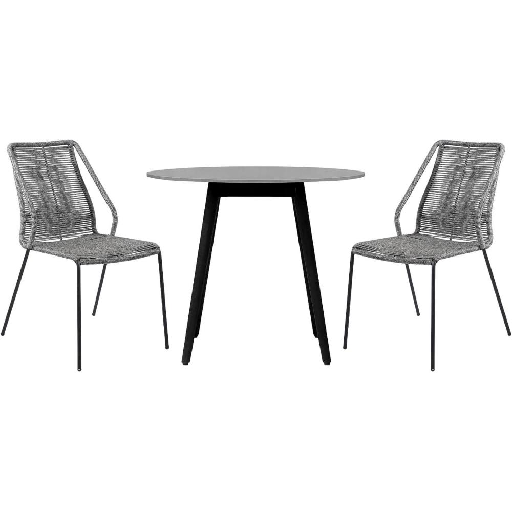 image:imageArmen Living Sydney and Clip 3 Piece Outdoor Patio 36 Dining Set in Black Eucalyptus Wood and Grey Rope