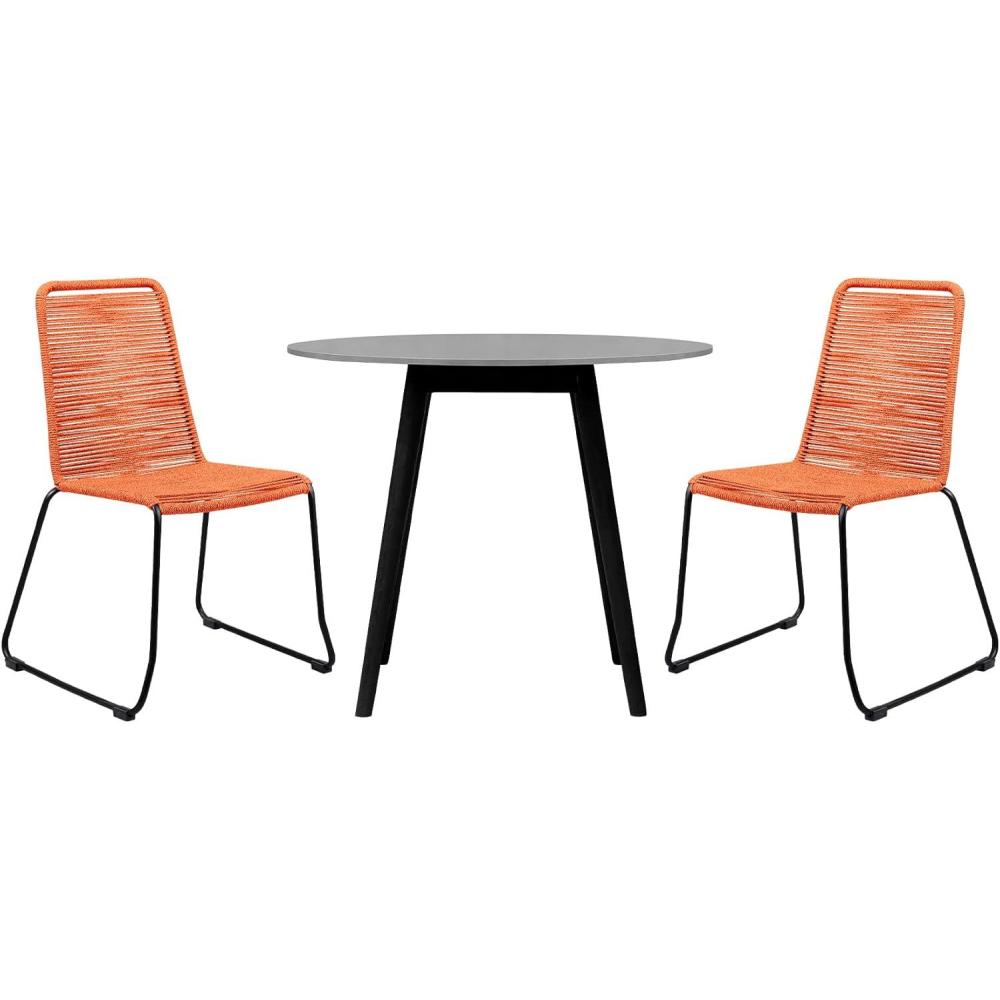 image:imageArmen Living Sydney and Shasta 3 Piece Outdoor Patio 36 Dining Set in Black Eucalyptus Wood and Tangerine Rope