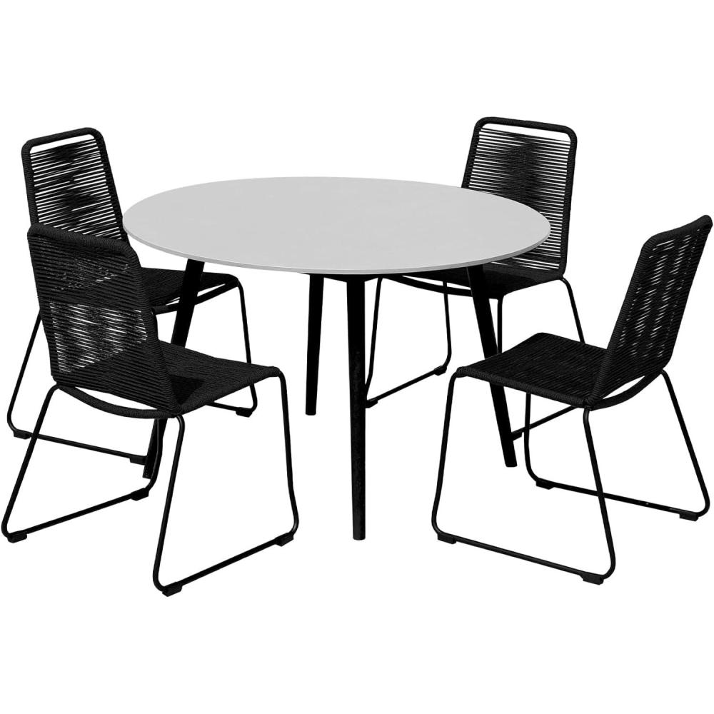 image:imageArmen Living Sydney and Shasta 5 Piece Patio Outdoor Dining Set in Black Rope with Black Eucalyptus Wood