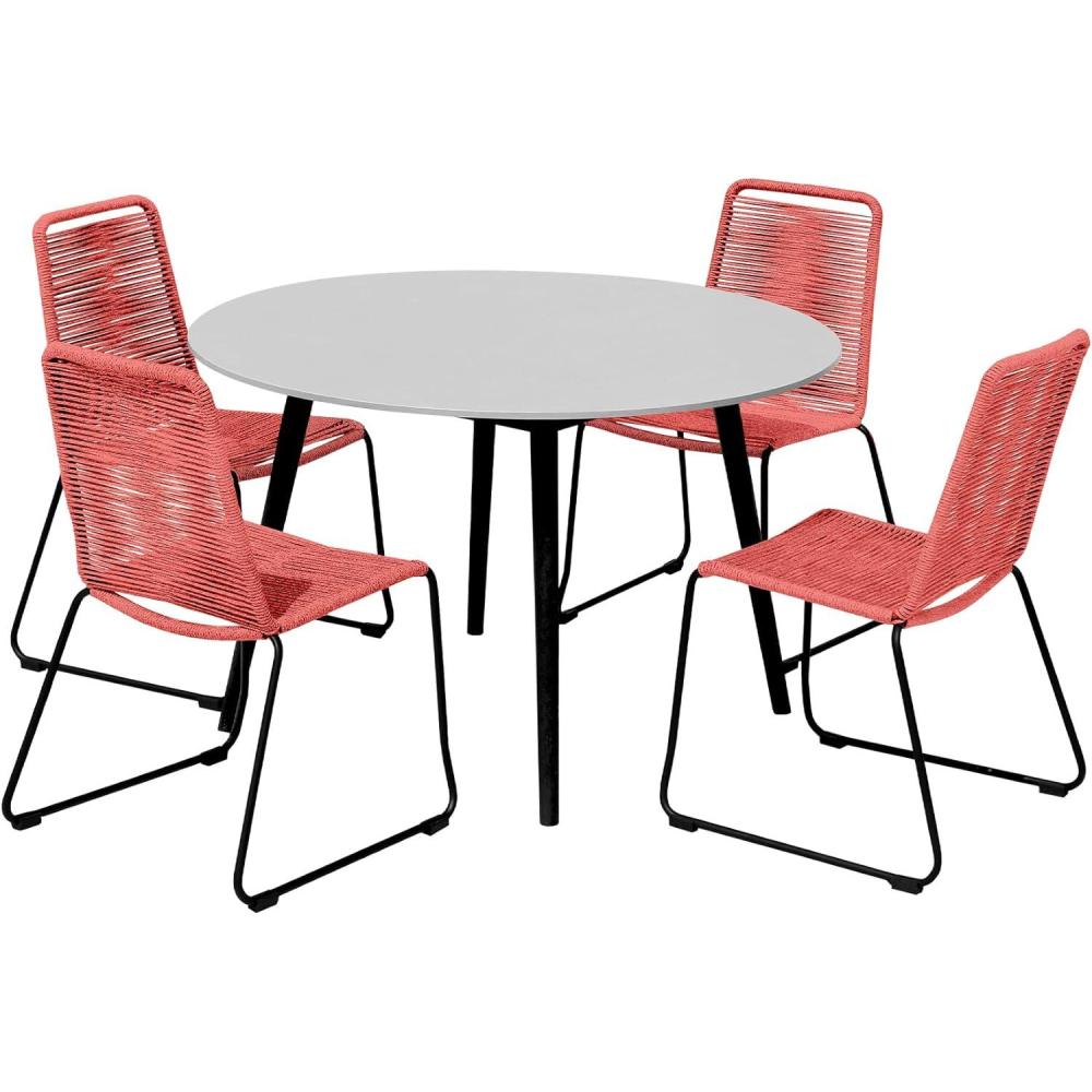 image:imageArmen Living Sydney and Shasta 5 Piece Patio Outdoor Dining Set in Brick Red Rope with Black Eucalyptus Wood