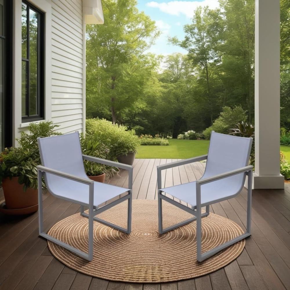 image:imageBistro Outdoor Patio Dining Chair in Gray Powder Coated Finish with Gray Sling Textilene and Wood Accent Arms Set of 4Set of 4