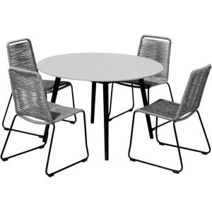 Armen Living Sydney and Shasta 5 Piece Patio Outdoor Dining Set in Grey Rope with Black Eucalyptus Wood