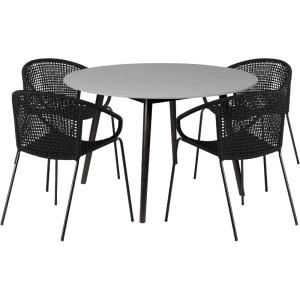 Armen Living Sydney and Snack 5 Piece Outdoor Patio Dining Set in Black Rope with Black Eucalyptus Wood