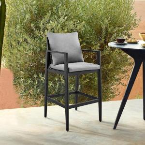 Cayman Outdoor Patio Bar Stool in Aluminum with Gray Cushions – Set of 2