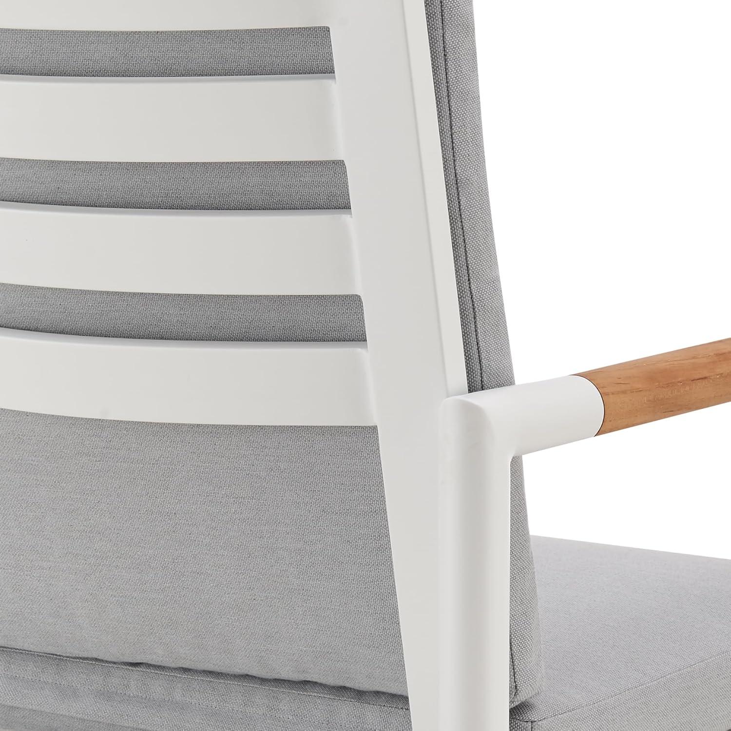 image:imageArmen Living Crown Outdoor Patio Swivel Counter Stool in White Aluminum with Wood Accent and Light Gray Cushions