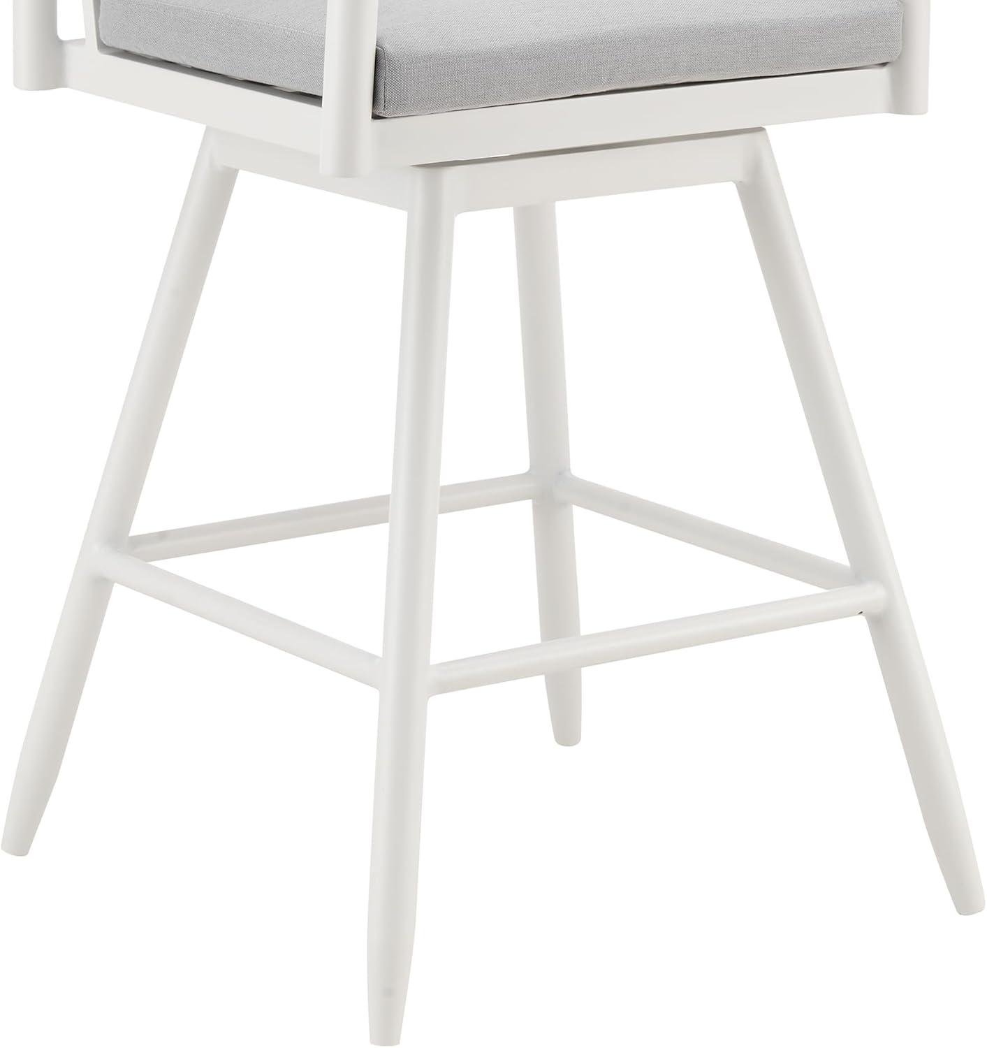 image:imageArmen Living Crown Outdoor Patio Swivel Counter Stool in White Aluminum with Wood Accent and Light Gray Cushions