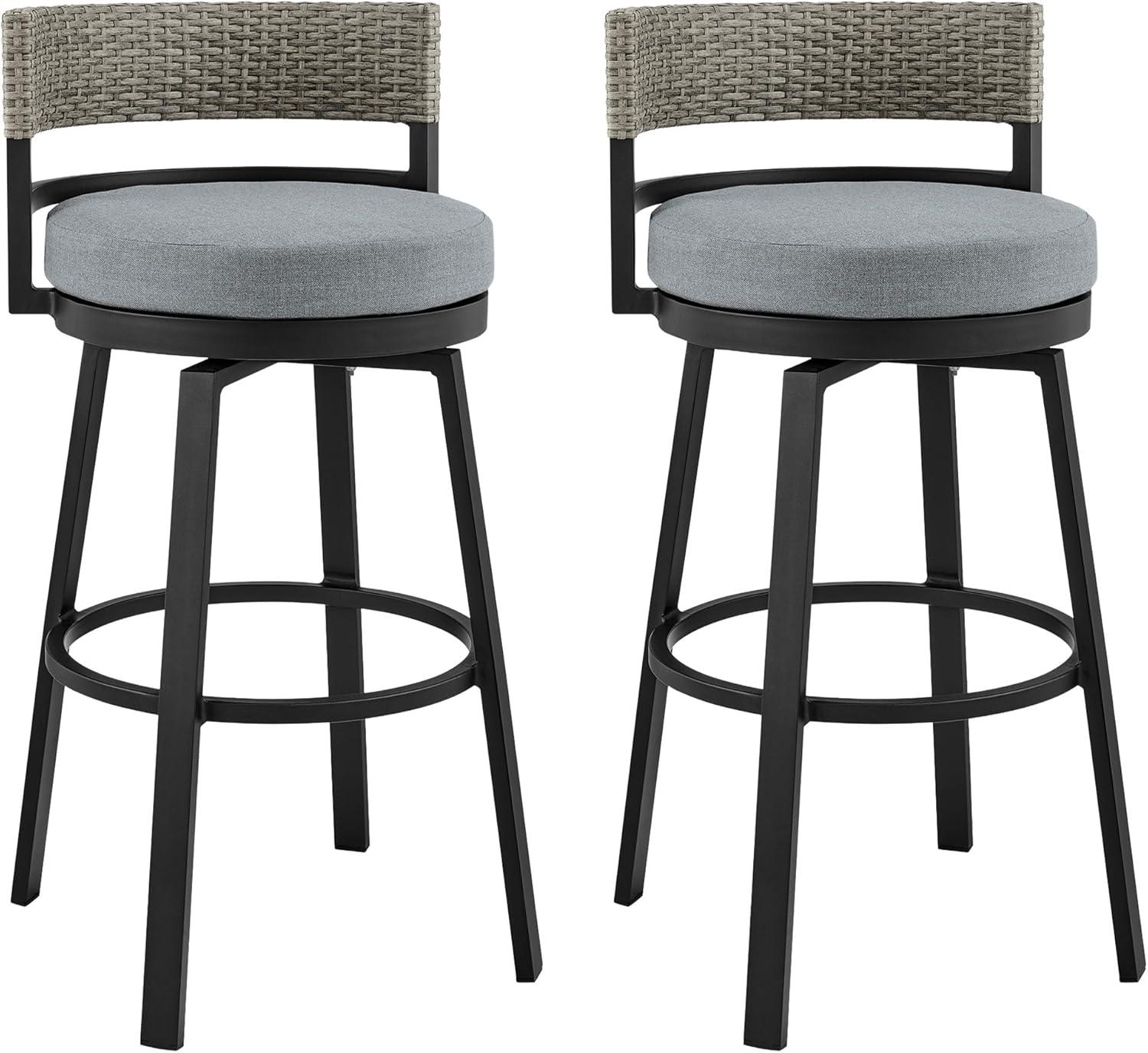 image:imageEncinitas Outdoor Patio Swivel Bar Stool in Aluminum and Wicker with Gray Cushions Set of 2