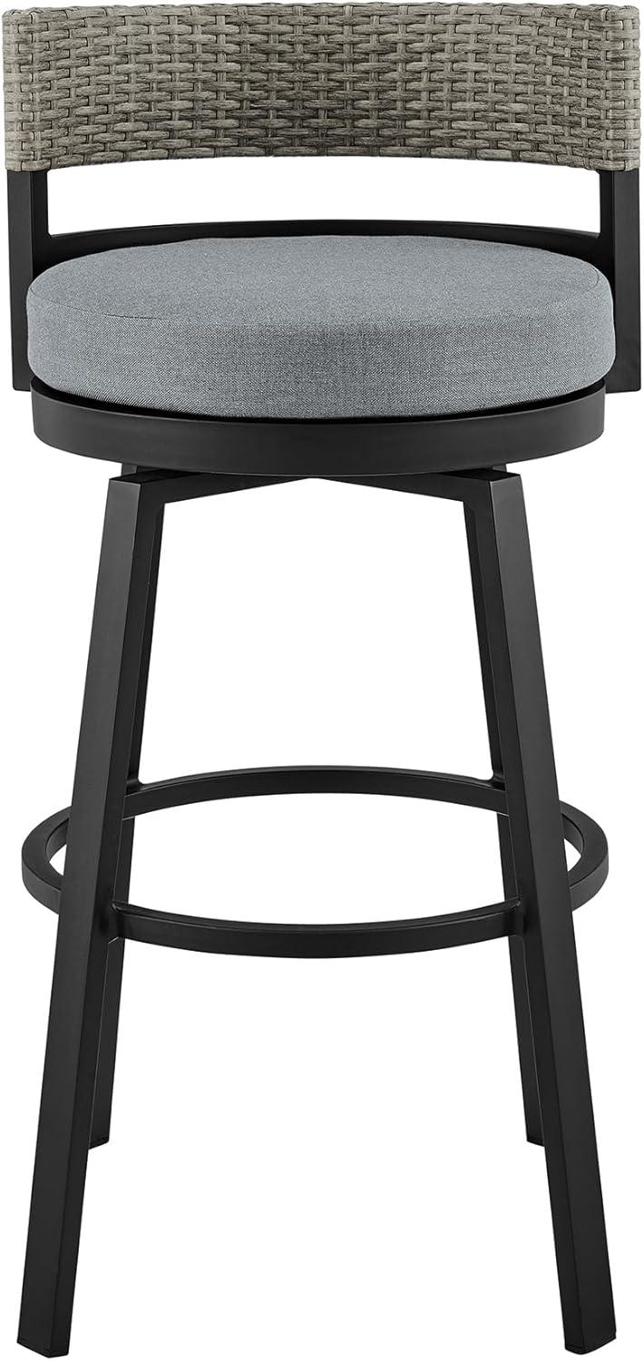 image:imageEncinitas Outdoor Patio Swivel Bar Stool in Aluminum and Wicker with Gray Cushions Set of 2