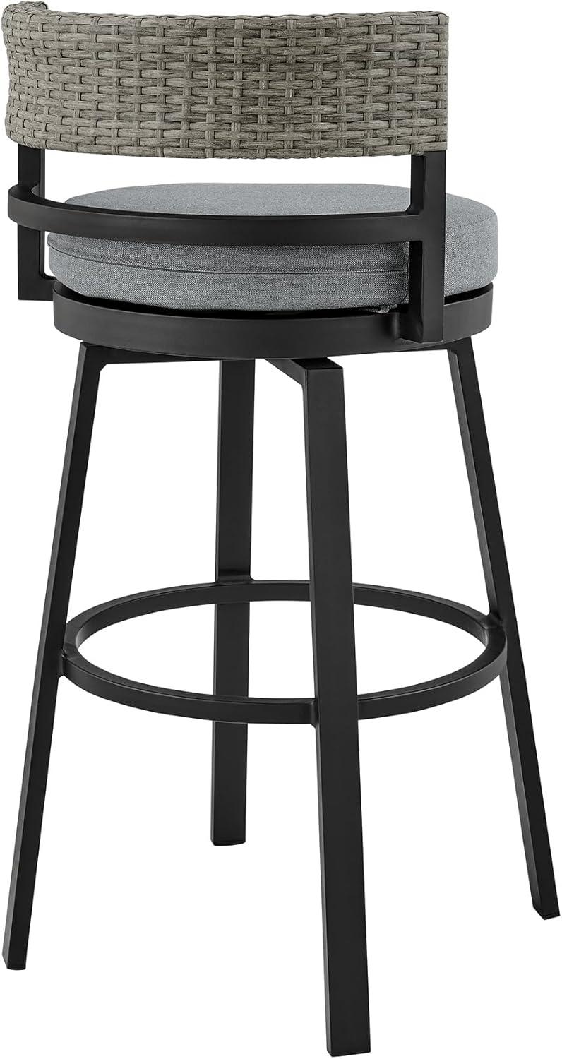 image:imageEncinitas Outdoor Patio Swivel Bar Stool in Aluminum and Wicker with Gray Cushions Set of 2