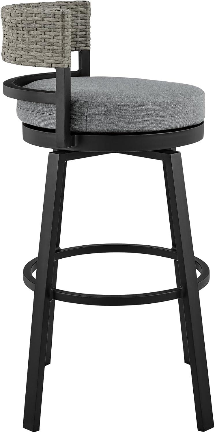 image:imageEncinitas Outdoor Patio Swivel Bar Stool in Aluminum and Wicker with Gray Cushions Set of 2