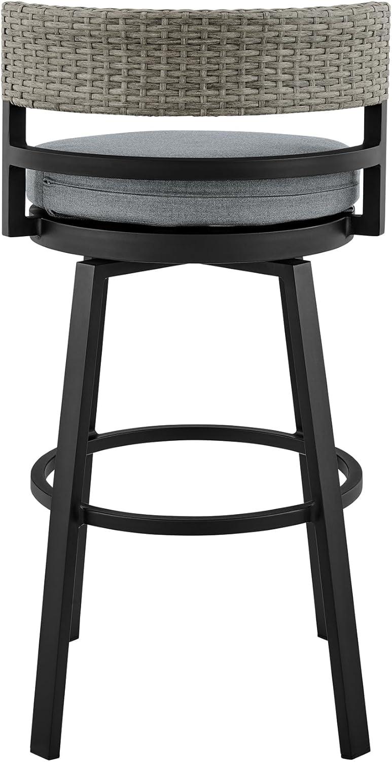 image:imageEncinitas Outdoor Patio Swivel Bar Stool in Aluminum and Wicker with Gray Cushions Set of 2