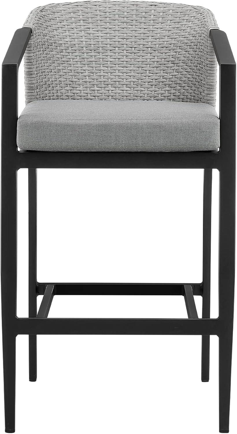image:imagePalma Outdoor Patio Bar Stool in Aluminum and Wicker with Gray Cushions Set of 4