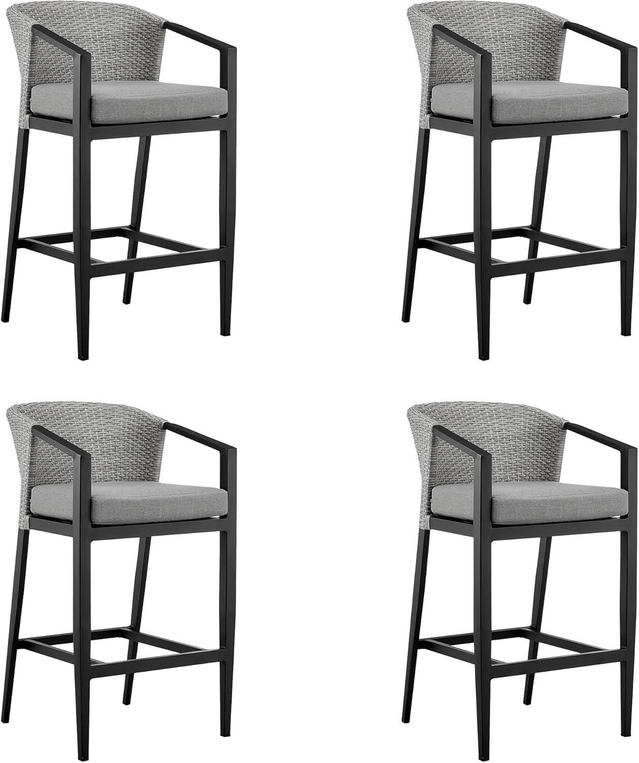 image:imagePalma Outdoor Patio Bar Stool in Aluminum and Wicker with Gray Cushions Set of 4