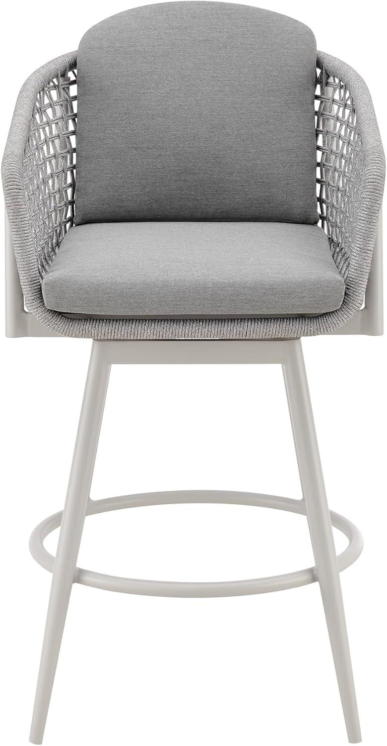 image:imageRhodes Outdoor Patio Swivel Counter Stool in Aluminum with Light Gray Rope and Cushions Set of 3Set of 3