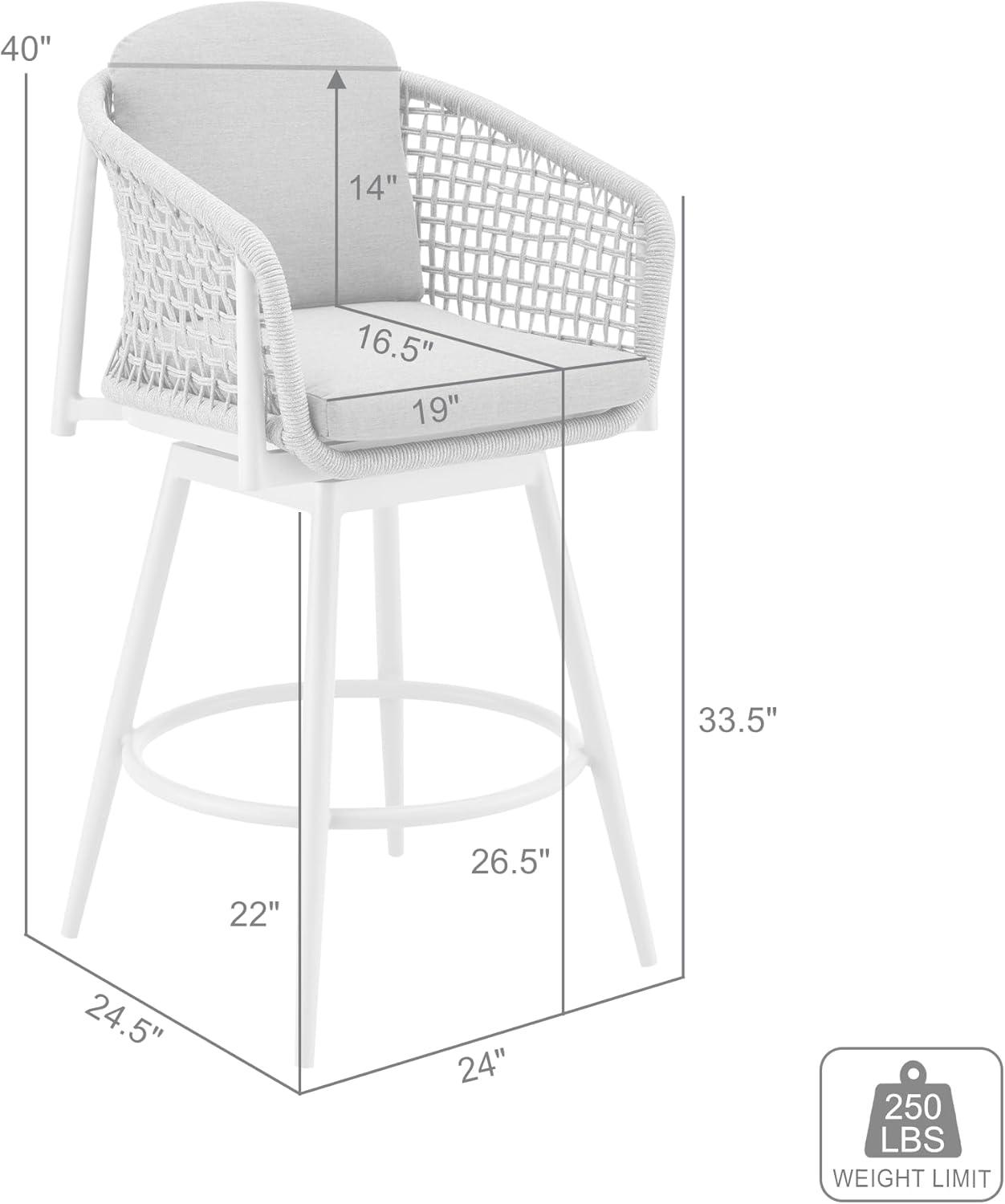 image:imageRhodes Outdoor Patio Swivel Counter Stool in Aluminum with Light Gray Rope and Cushions Set of 3Set of 3