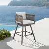 image:imageAlegria Outdoor Patio Swivel Counter Stool in Aluminum with Gray Rope and Light Gray Cushions  Set of 4