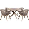 image:imageOasis Tutti Frutti Outdoor Patio 5 Piece Round Dining Set in Eucalyptus Wood with Truffle Rope and Gray Cushions
