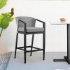 image:imagePalma Outdoor Patio Counter Height Bar Stool in Aluminum and Wicker with Gray Cushions  Set of 3Dark GrayBlack