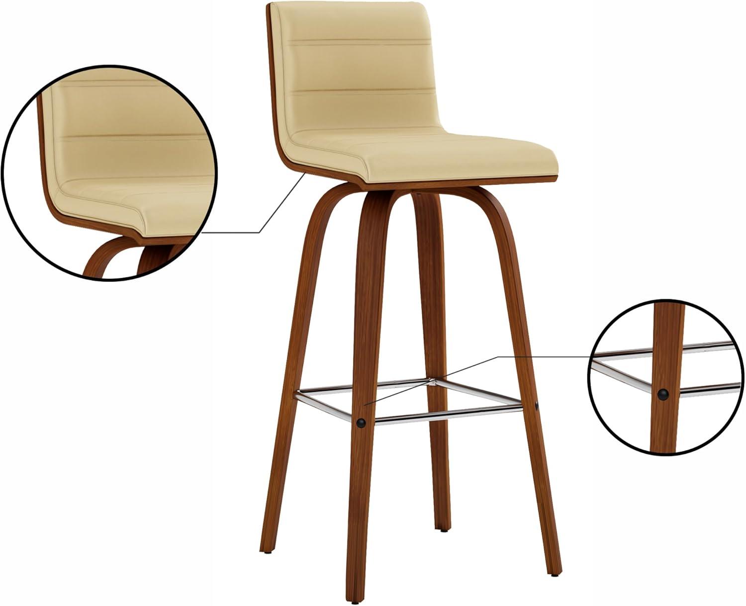 image:imageVienna Modern Counter Height Swivel Bar Stool with Vintage Green Upholstered Seat and Walnut Finished Wood Frame Set of 4Cream Faux LeatherWalnut