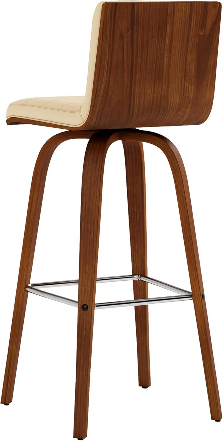 image:imageVienna Modern Counter Height Swivel Bar Stool with Vintage Green Upholstered Seat and Walnut Finished Wood Frame Set of 4Cream Faux LeatherWalnut