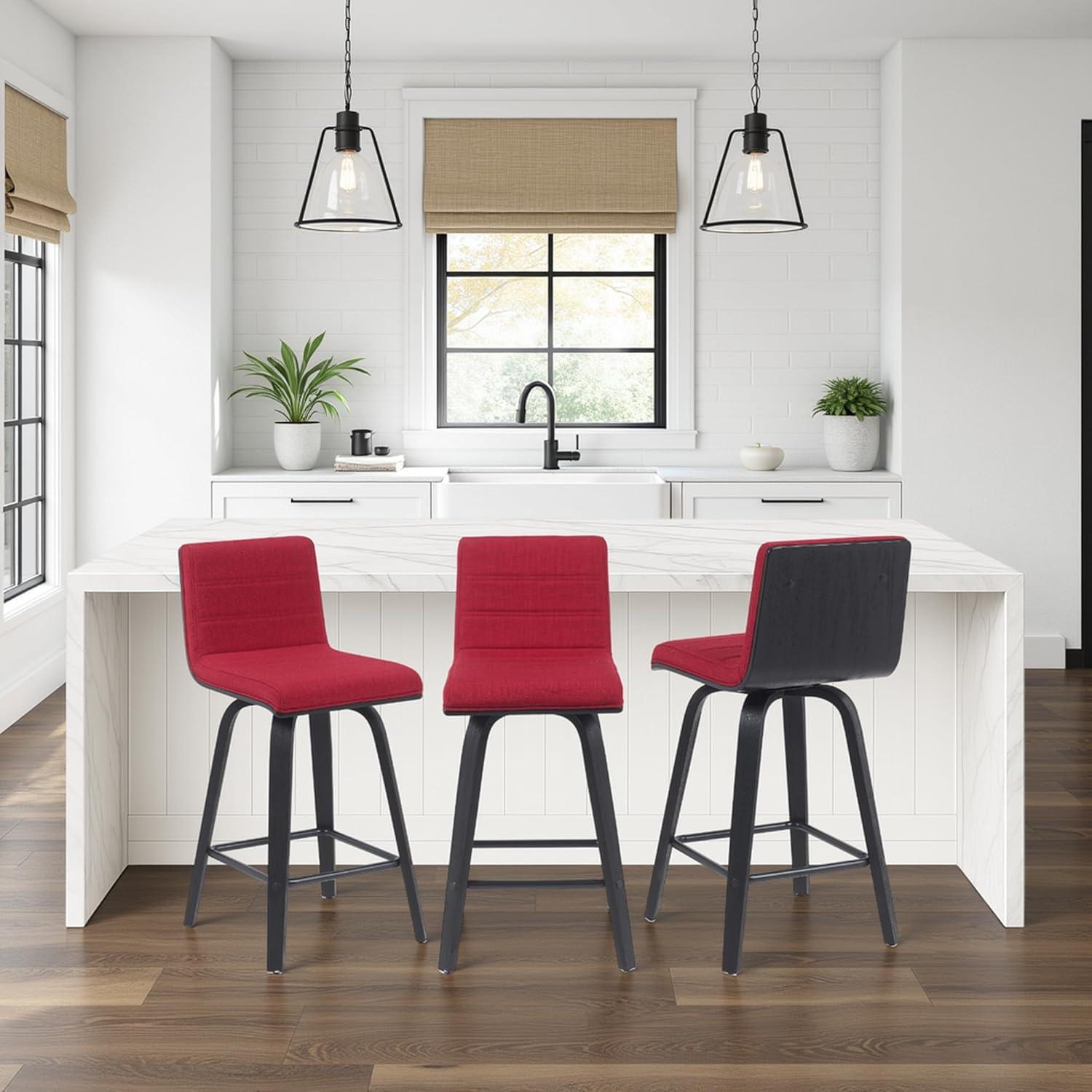 image:imageVienna Modern Counter Height Swivel Bar Stool with Vintage Green Upholstered Seat and Walnut Finished Wood Frame Set of 4Red FabricBlack
