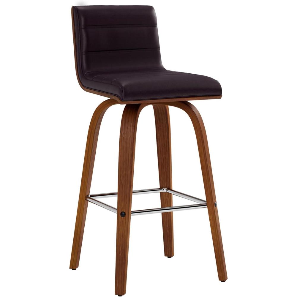 image:imageVienna Modern Counter Height Swivel Bar Stool with Vintage Green Upholstered Seat and Walnut Finished Wood Frame Set of 4Brown Faux LeatherWalnut