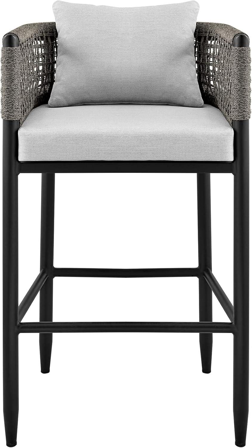 image:imageARMEN LIVING Alegria Outdoor Patio Bar Stool in Aluminum with Grey Rope and Cushions